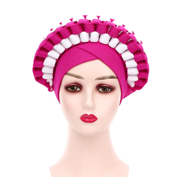 Casquette de gel africain à la , couvre-chef déjà fait, couvre-chef de mariage nigérian, Auto Gele afrique prêt à porter, turban couvre-chef: hot pink