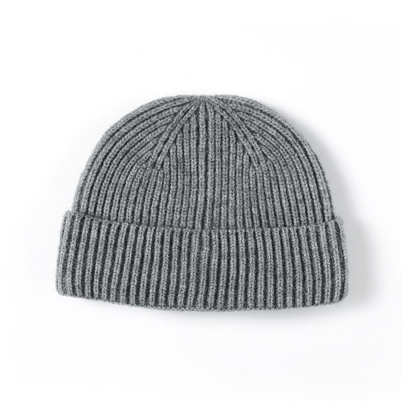 Gebreide muts zachte wintermuts warme kap docker skullcap dames heren hiphop effen muts outdoor muts met omslag meloen volwassen: Grijs