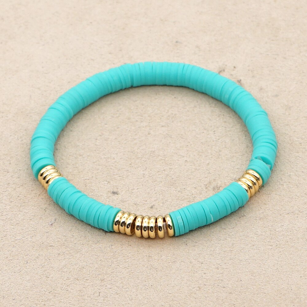 GO2BOHO African Vinyl Bracelets Women Summer Gold Color Beads Heishi Bracelet Elastic Pulseras Handmade Jewelry