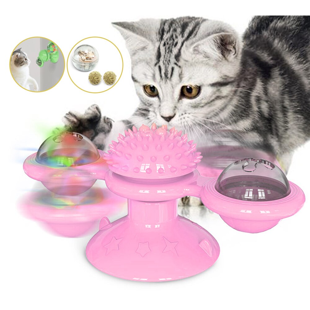 Vindmølle killing legetøj spindemølle kat legetøj pladespiller sjov kat legetøj ridse og gnid hår kat børste: Lyserød