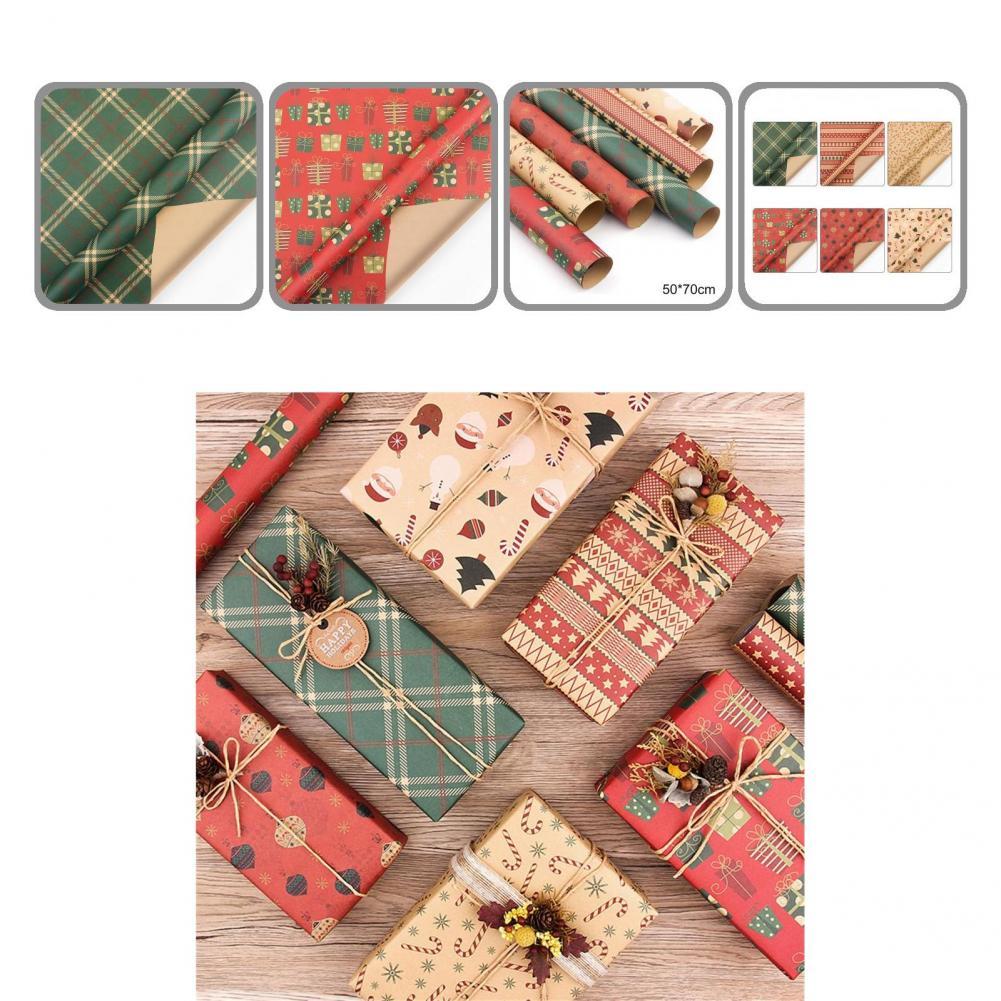 6Pcs Christmas Wrapping Paper Useful Trendy Christmas Wrapping Paper Universal Smooth Surface Kraft Wrapping Paper