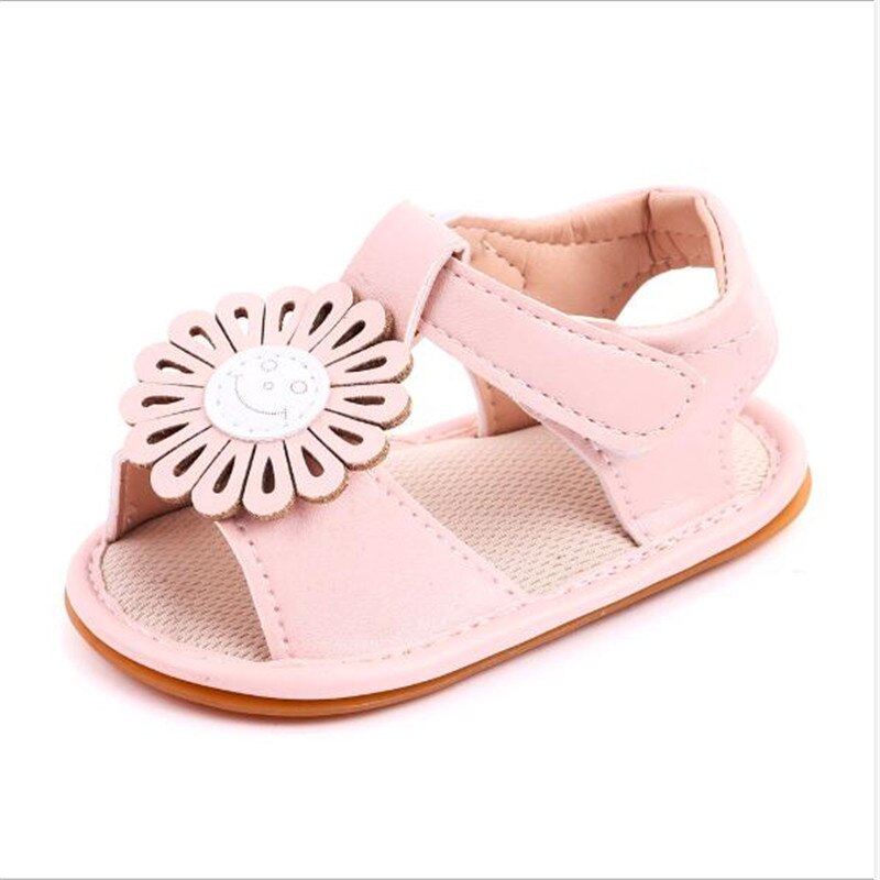 Baby Girls PU Sandals Lovely Flower Baby Shoes Soft Sole Breathable Toddler Footwear Girls Princess Shoes: Pink / 13-18 Months