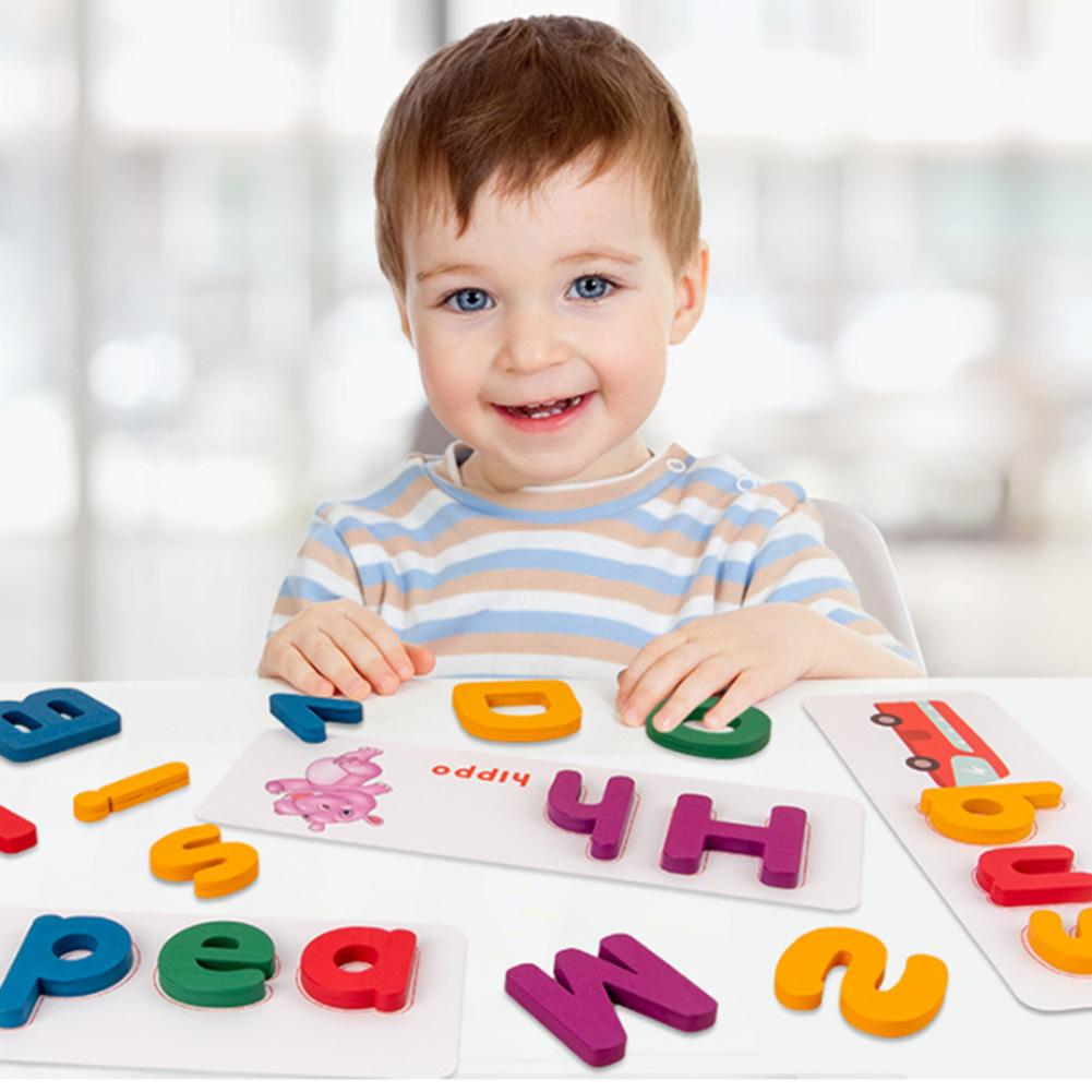 Wooden Alphabet Letter Learning Cards Set Word Spelling Practice Game Toy English Letters Spelling Card Word Toys