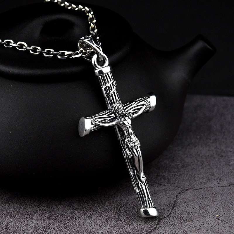 Ægte 100% 925 sterling sølv farve kristen halskæde vedhæng til mænd smykker krucifiks jesus kryds vedhæng ingen kæde