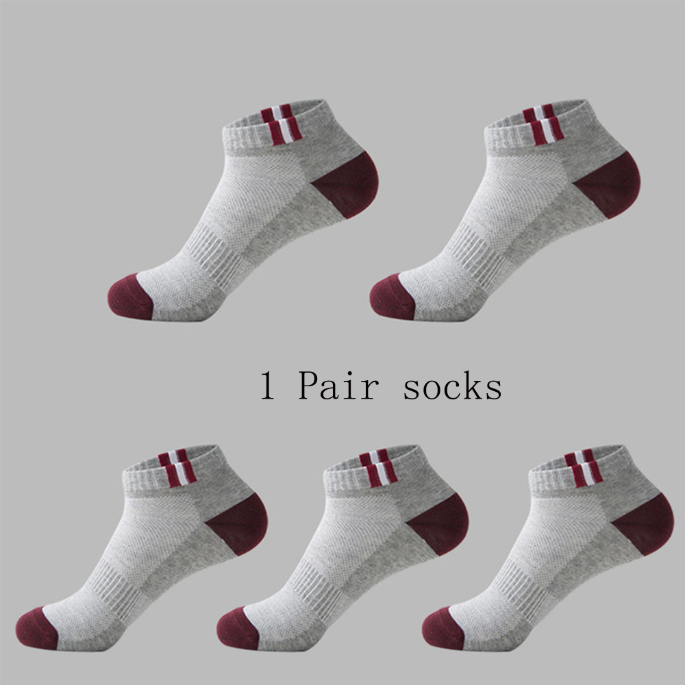 1 Pairs Autumn Summer Men's Short Tube Socks Thin Breathable Mesh Sports Socks Solid Color Patchwork Cotton Ankle Socks: brown  grey