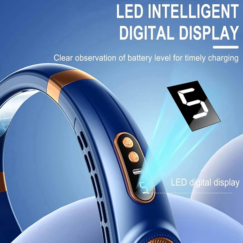 Ventilador portátil para colgar en el cuello, Mini ventiladores de cintura de refrigeración sin aspas con pantalla Digital y luz colorida, ventilador enfriador deportivo recargable