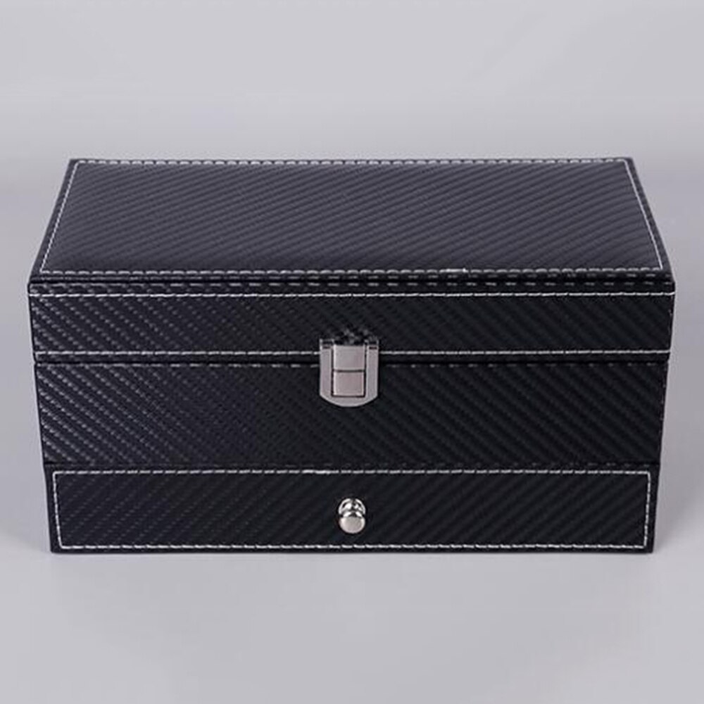 Carbon Fiber 4-bit Box Double Drawer Watch Box Storage Showing Watches Display Storage Box Case Jewelry Watch Collector Case(Bla