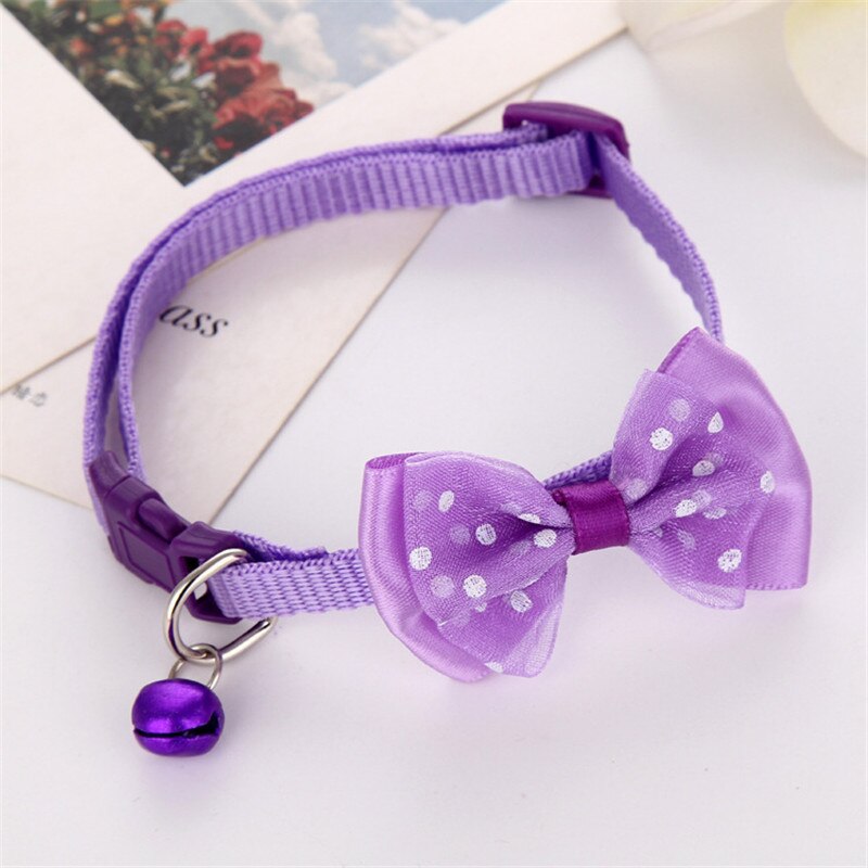 Mode Huisdier Halsbanden Verstelbare Hond Kat Halsbanden Lijnen Puppy Kitty Leuke Kawaii Strik Halsbanden Klokken Halsbanden Accessoires: Purple