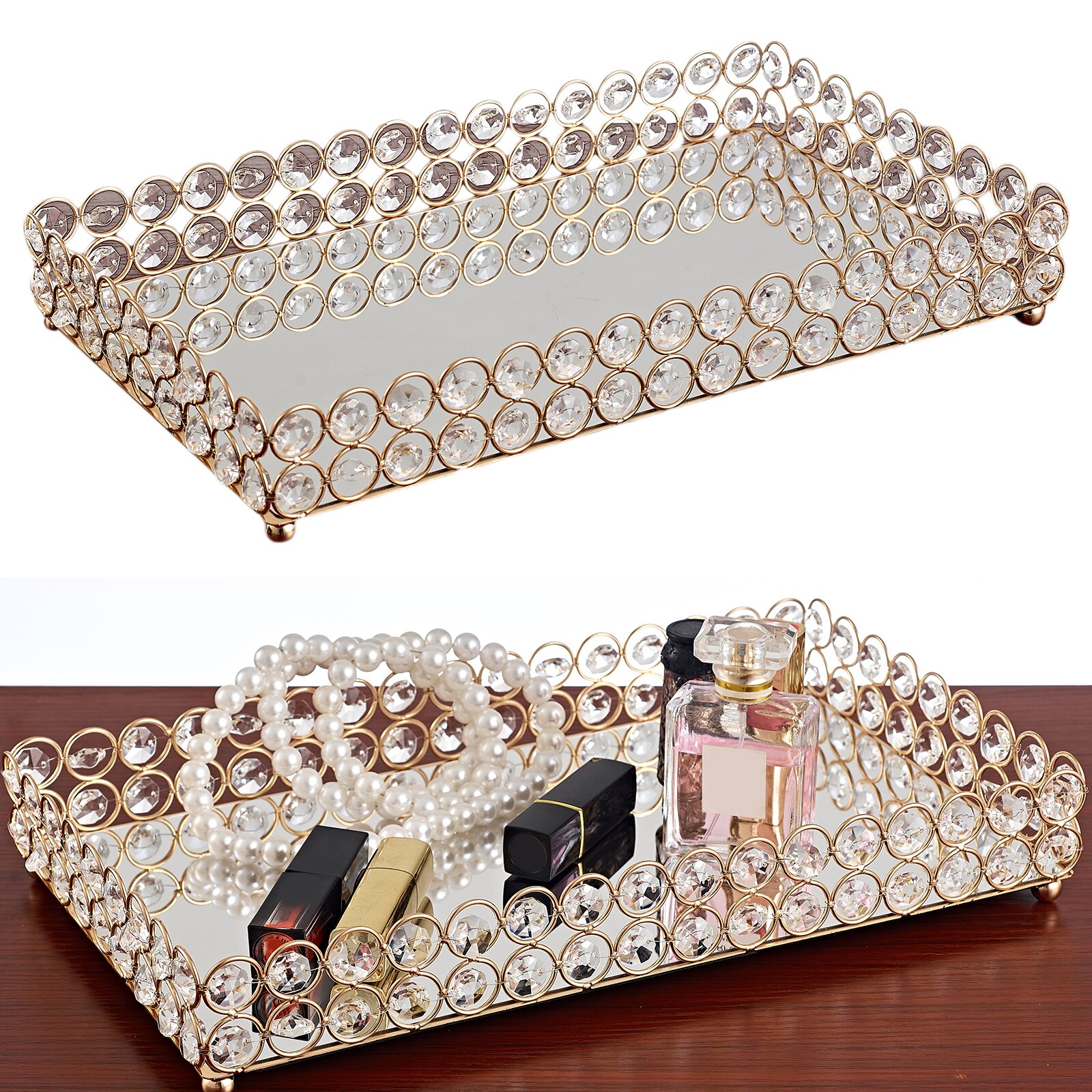 Miroir or verre bougie support de plaque commode vanité plateau parfum affichage
