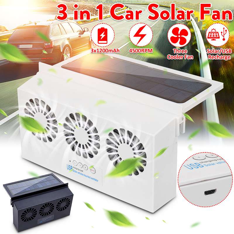 3 Fans Solar Powered Car Cooler Front/Rear Window Radiator Exhaust Fan Auto Air Vent Fan Ventilation Radiator Cooling System