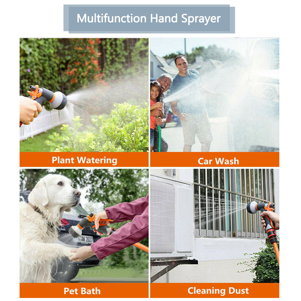 8 Spray Patterns High Pressure Car Washer Garden Hose Nozzle Hand Sprayer Sprinkler Flowers Watering Pet Shower Lawn Irrigation