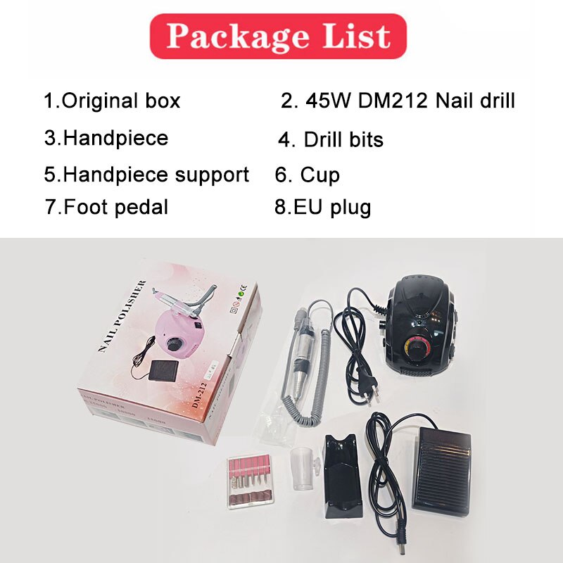 Elektrische Nail Boor Machine 35000 Rpm Manicure Machine Elektrische Nagelvijl Nail Art Gereedschap Set Voor Nagel Boren Gel remover: DM212-black