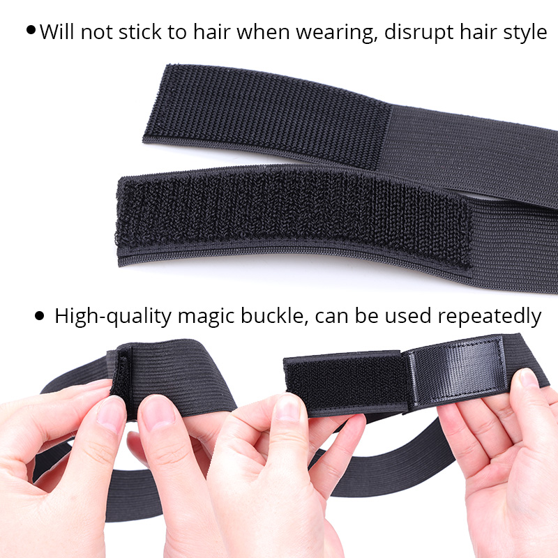 Plussign bandas elásticas negras con gancho ajustable, accesorios para peluca, banda para el cabello para bordes, bordes elásticos, diadema para envolver el cabello para pelucas
