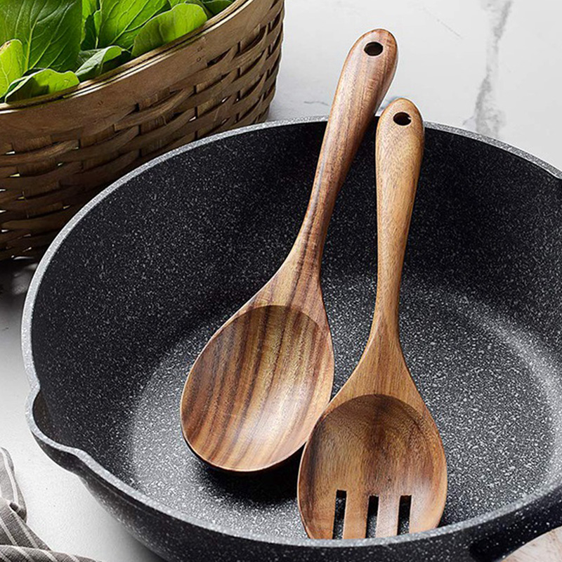 Salad Server Large Wood Spoon Fork Set Wooden Tongs Spoon Serving Set Soup Ladle Kitchen Cooking Spoons Wooden Cooking Utensils
