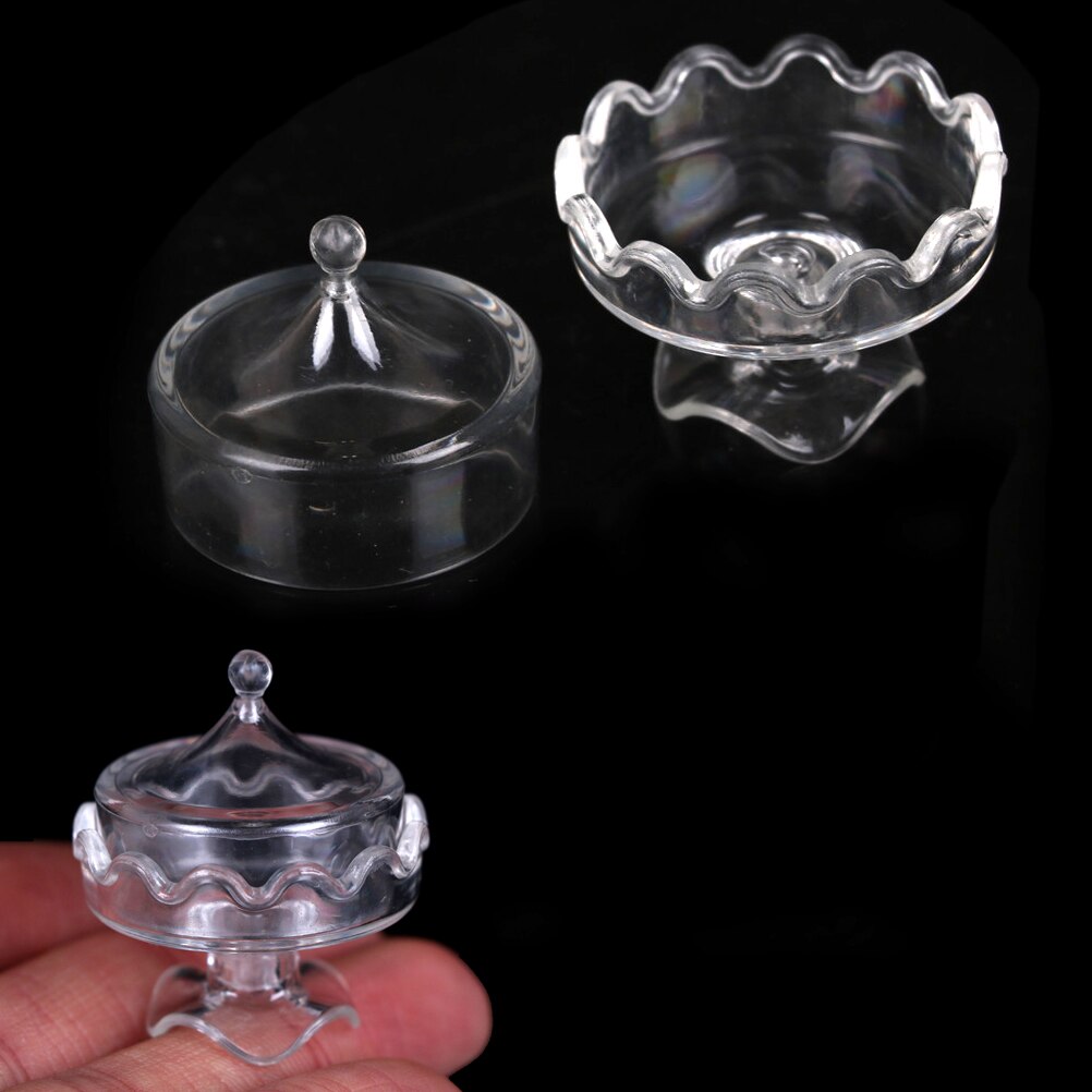 Kids 1:12 Dollhouse Miniature Transparent Plastic Dessert Pot Pastry Plate Kitchen Furniture Toy For Children