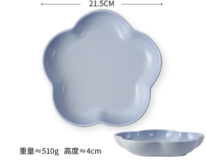 Céramique en forme de fleur profonde multicolore | Plat, soupe au riz, assiette à spaghetti, bol de collation aux fruits, assiettes à salade, fournitures de table pf9064: blue-L
