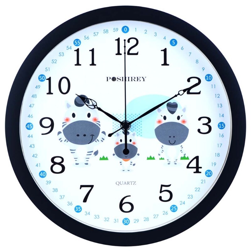 Mute Wall Clock Simple Style Cartoon Milk Cow Pattern Clock Nursery Home Living Room Children's Room Bedroom Decoration: BK