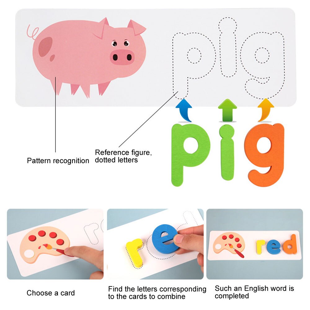 Wooden Alphabet Letter Learning Cards Set Word Spelling Practice Game Toy English Letters Spelling Card Word Toys