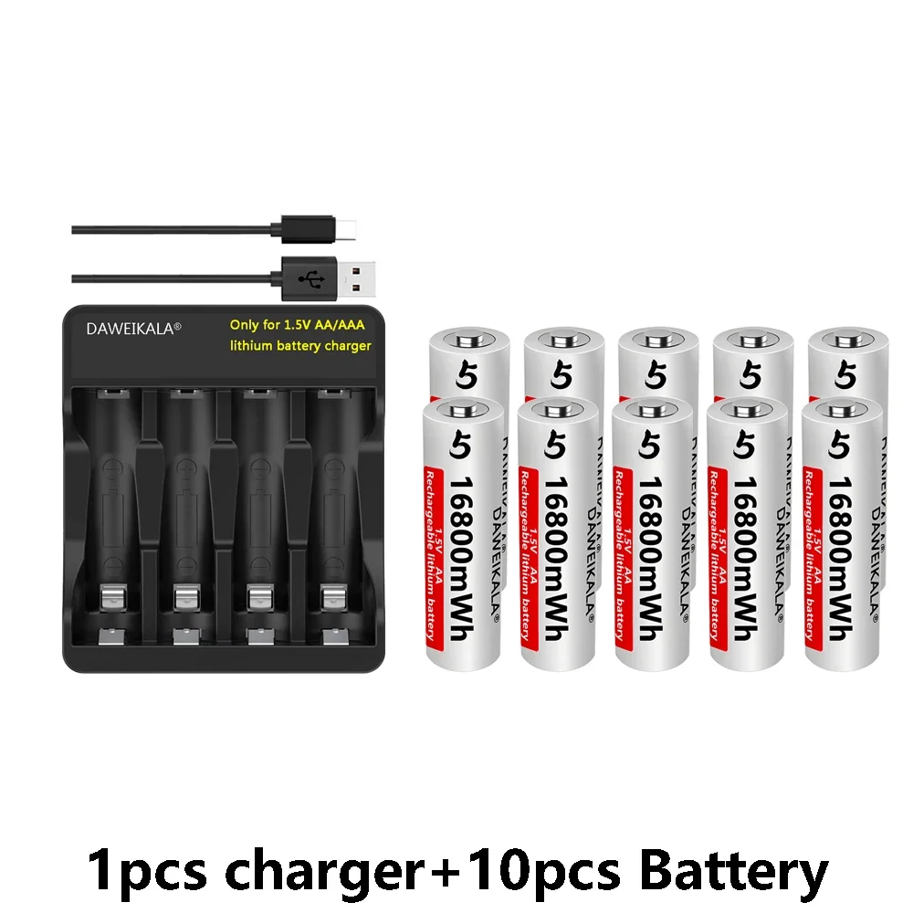 AA 1.5V 16800MWh Rechargeable Lithium ion Battery for Remote Control Mouse Fan Electric Toys+Charger: Yellow