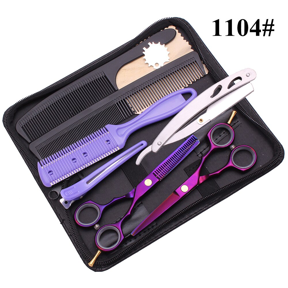 Frisør saks sæt 5.5 " rustfri gravering logo barber klippe saks tyndere saks hår saks lilla farve  c1104