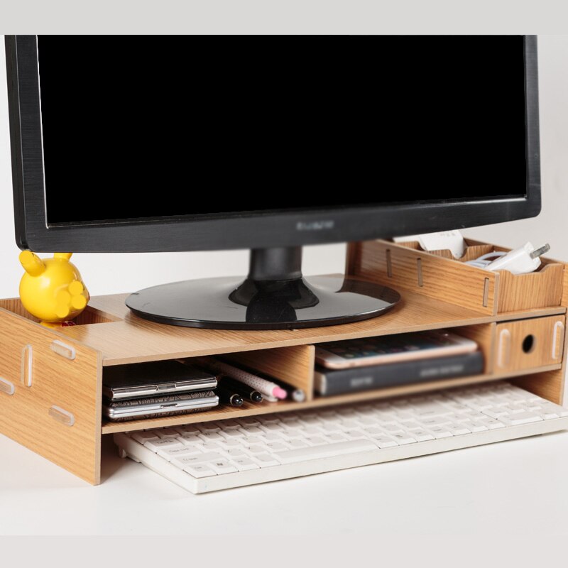 Multi-function Desktop Monitor Stand Computer Screen Riser Wood Shelf Plinth Strong Laptop Stand Desk Holder For Notebook: Gold
