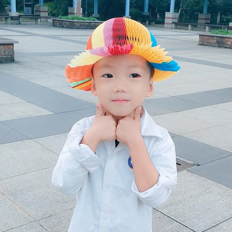 1pcs Magic Honeycomb Paper Vase Hats For Women Girls Summer Handmade Folding Hat For Party Decorations Paper Caps Travel Sun Hat