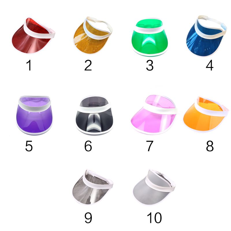 10 Kleuren Vrouwen Mannen Transparante Pvc Plastic Zonnescherm Hoed Frosted Zoete Snoep Kleur Lege Open Top Sport Strand Zonneklep