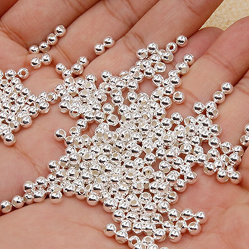 10-40pcs REAL 925 Sterling Silver Round Beads Spacer Beads Silver Bead for Jewelry Making Findings Bracelet Necklace Accessories