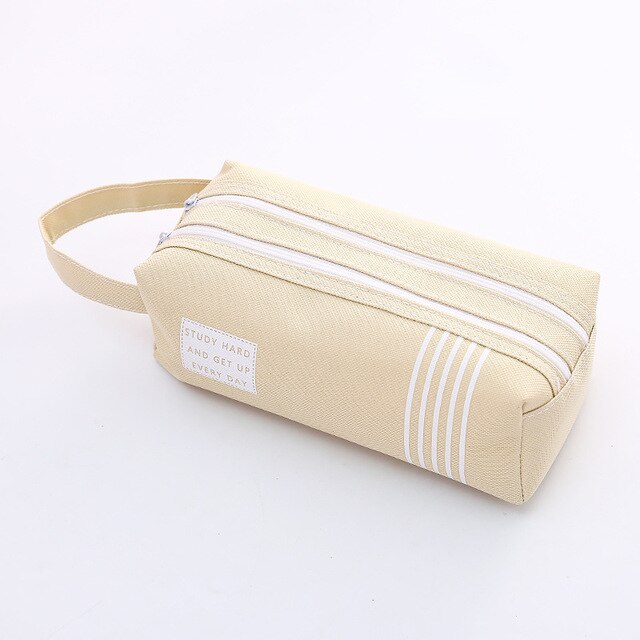 Large Capacity Pencil Cases Bag Zipper Solid Color Canvas School Student School Supplies Stationery Storage Bag 05176: Kakhi