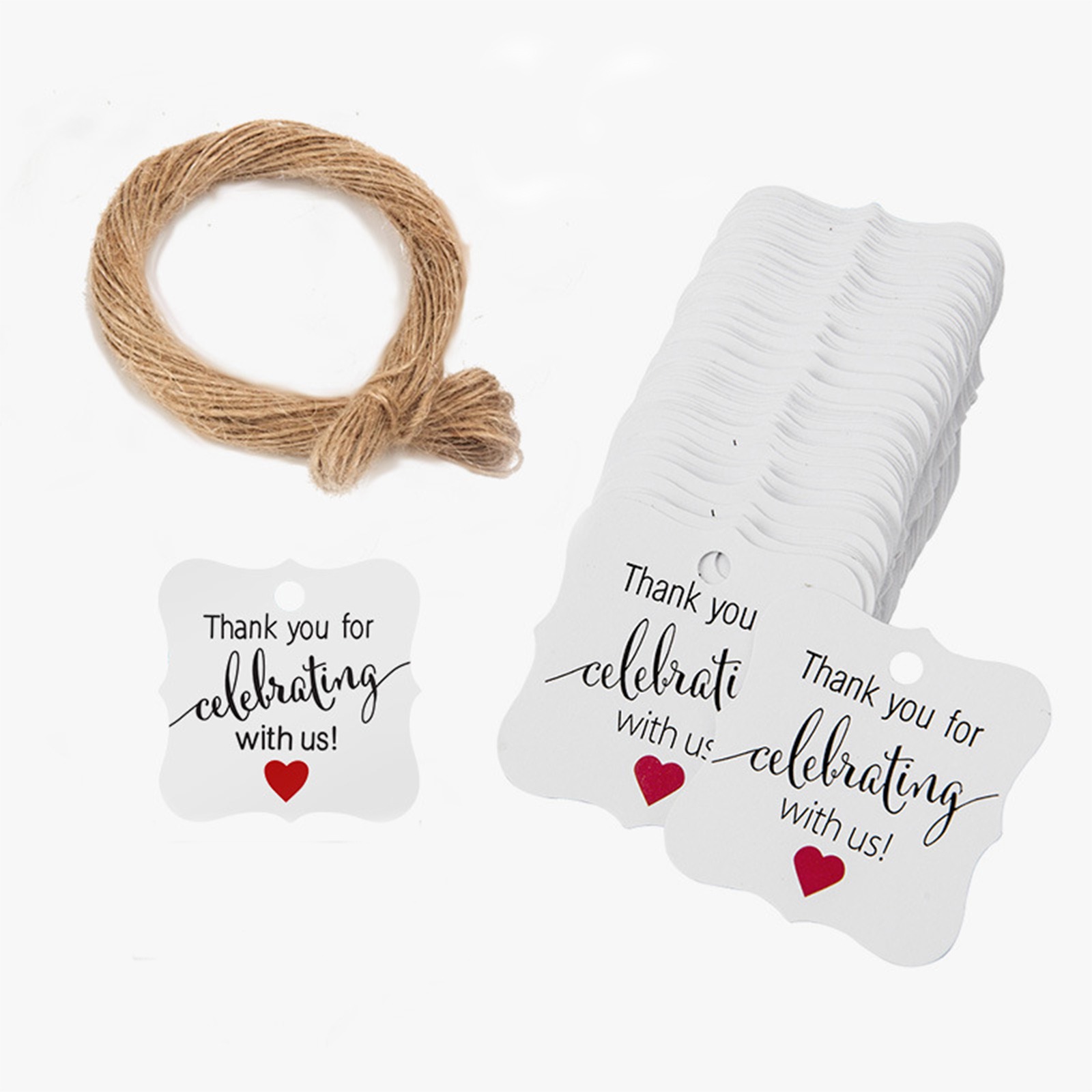100PCs Kraft Paper Tag Label With Jute Rope Thank You For Celebrating Labels Handmade For Wedding Party Decoration Card: 5