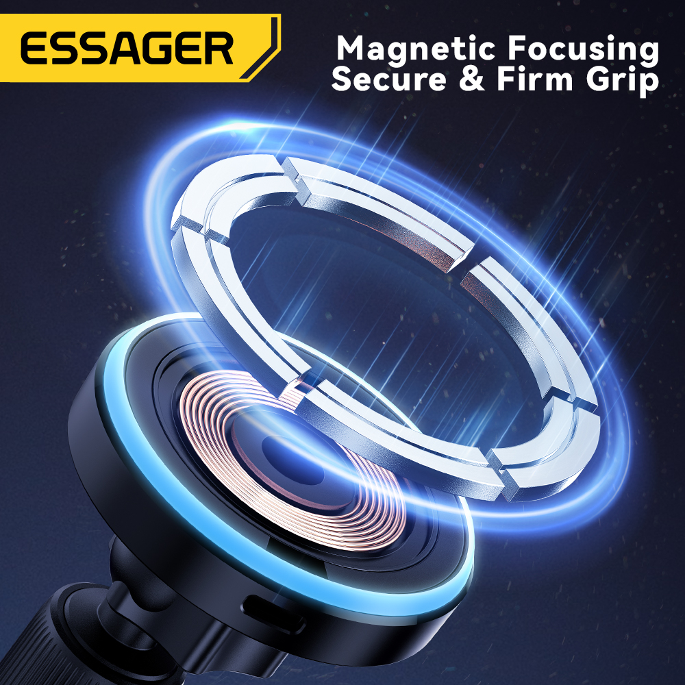 Magnetyczny uchwyt samochodowy Essager na telefon 15W Bezprzewodowa ładowarka do iPhone'a 15 14 13 Pro Max Ładowarka samochodowa do Magsafe LED Light