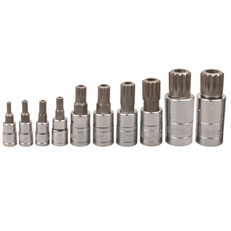 10 Pcs XZN 12 Point Triple Square Spline Bit Socket Set Tamper Proof with Case