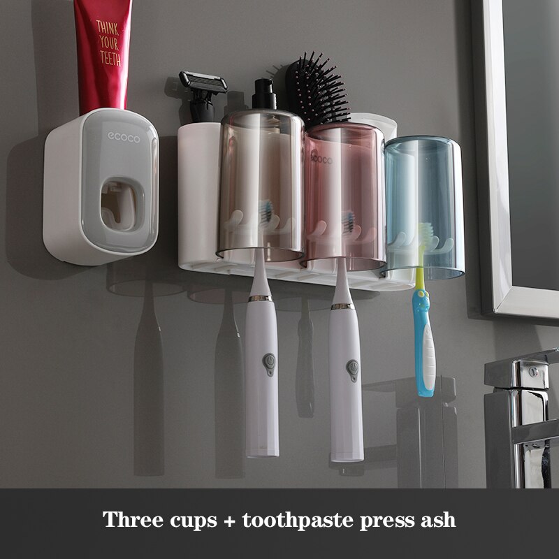 Wall Mount Automatic Toothpaste Dispenser Bathroom Accessories Set Toothpaste Squeezer Dispenser Bathroom Toothbrush Holder Tool: Package6