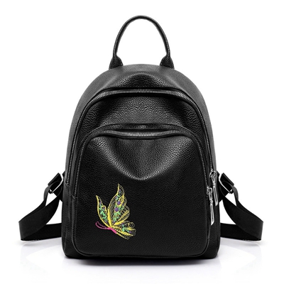 Dames Rugzak - Patchwork Leren Schooltas - Casual Daypack met Klinknagel Decoratie: Zwart