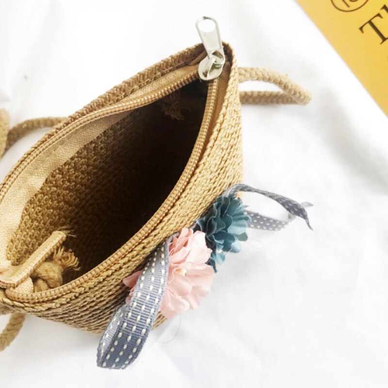 Zomer Rits Portemonnee Handgemaakte Stro Tassen Kinderen Mini Schoudertas Meisjes Handtassen Kinderen Leuke Strand Cross Body tas
