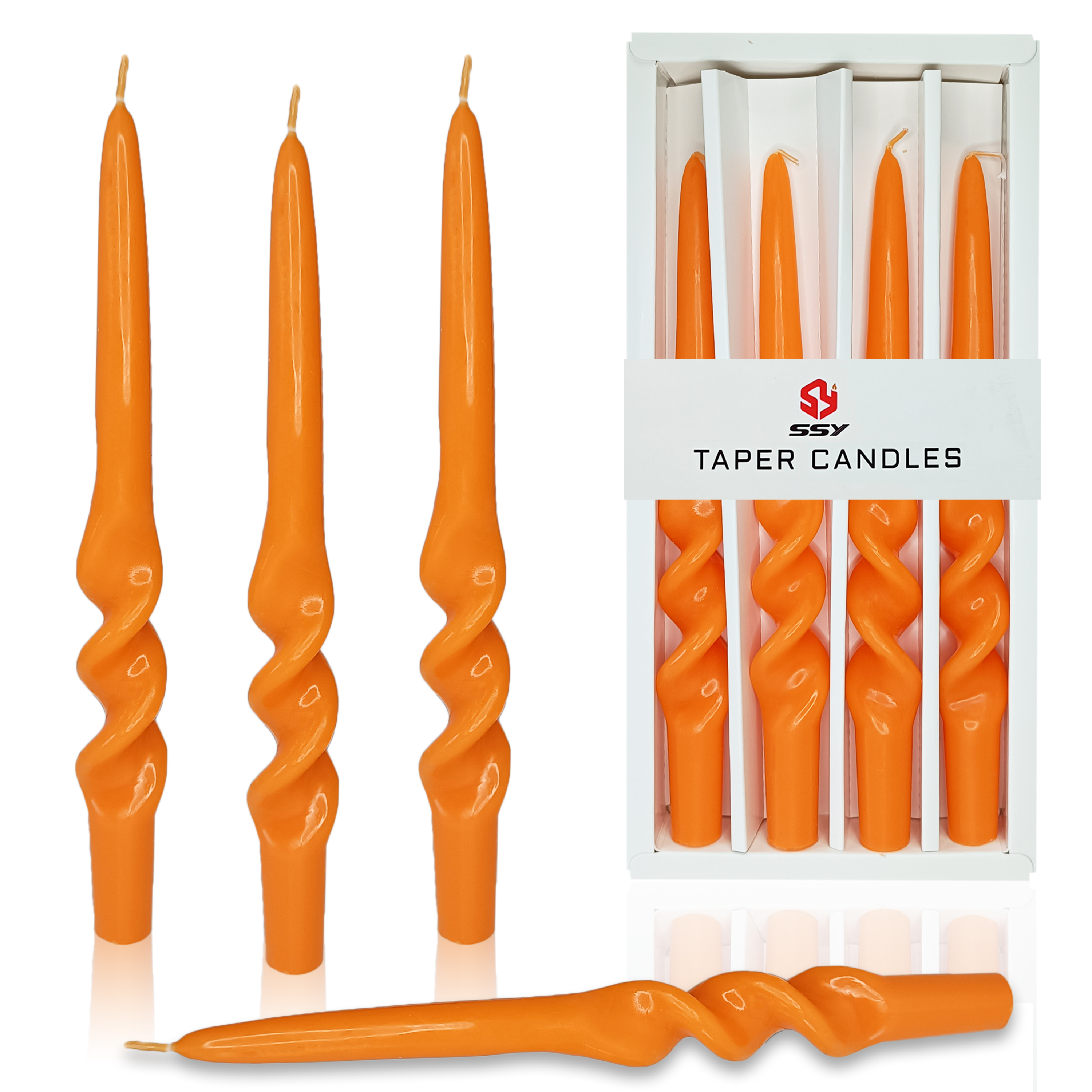 4 PACK CHRISTMAS DECORATIVE SPIRAL TAPER CANDLES GREEN & RED DINNER CANDLESTICKS: Orange