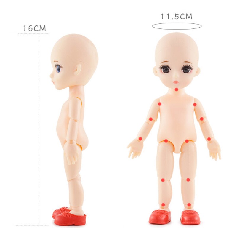 16cm mobile Joint poupée jouet 3D grands yeux longue poupée femme corps Muscle poupée Joint poupée