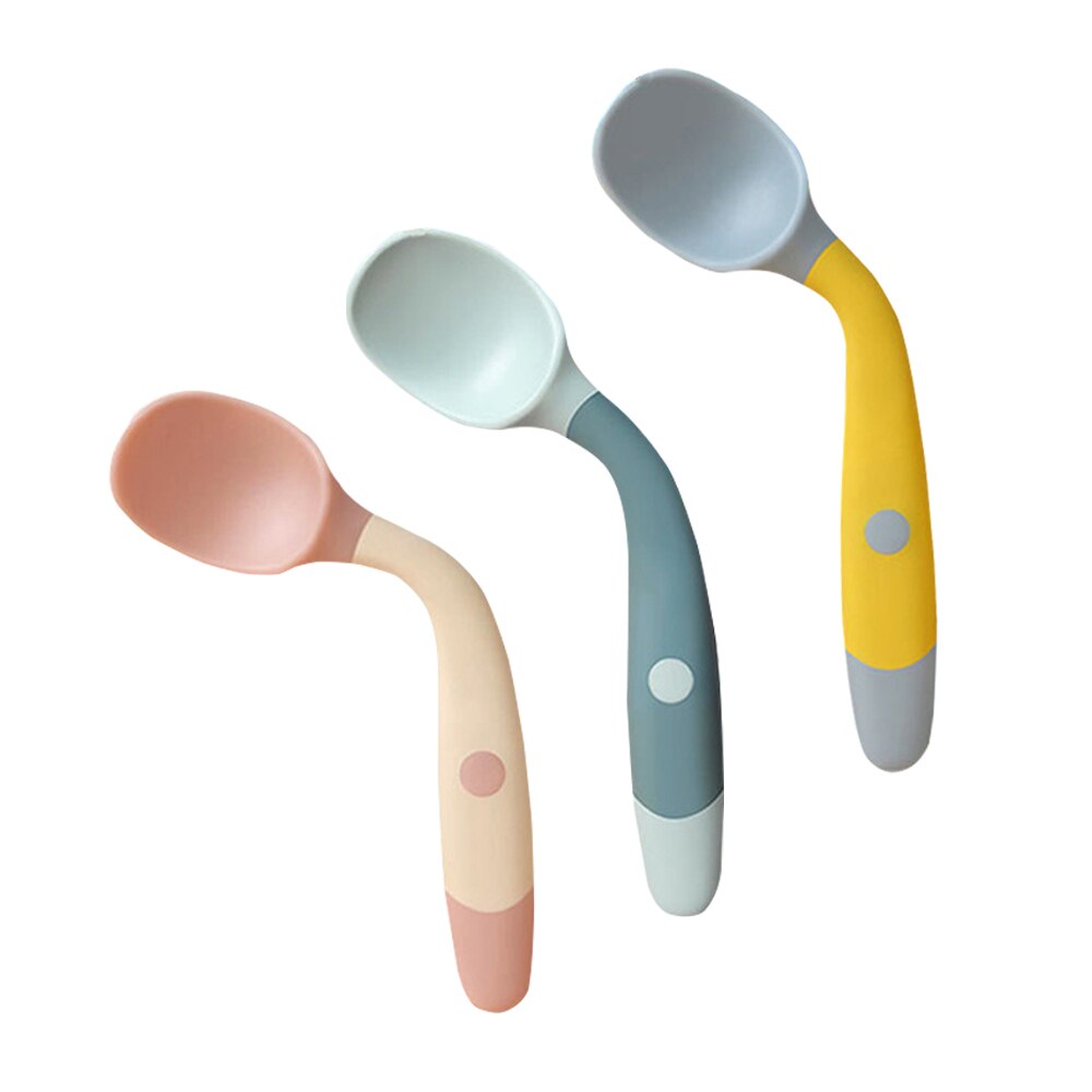 2Pcs Baby Silicone Spoon Toddler Training Bendable Soft Spoons Table Forks Auxiliary Food Utensils Children Tableware Set
