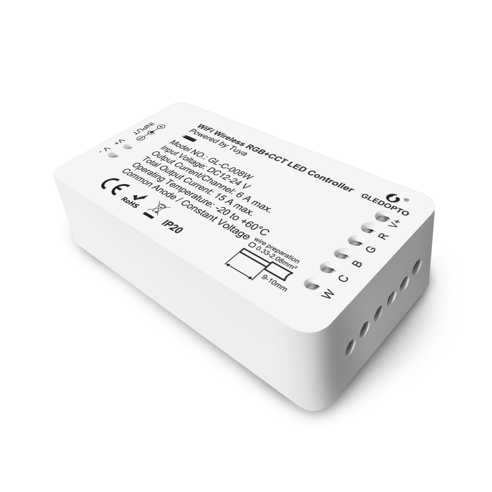 WiFi smart LED light strip controller RGB+CCT color adjustment brightness wireless remote control