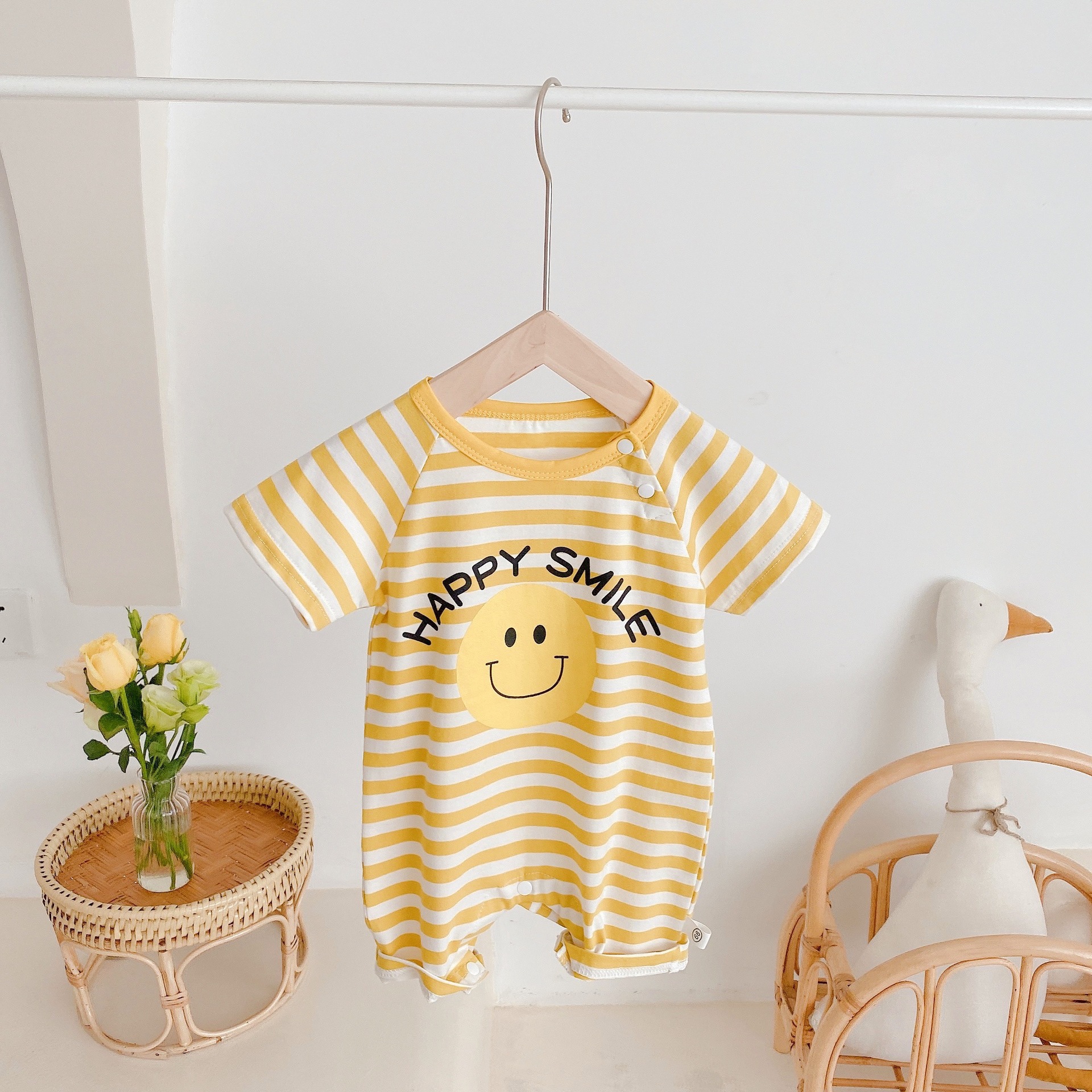 Neonato neonato ragazzi estate manica corta Dot Striped stereoscopico Banana tuta bambino bambini tute pagliaccetti 0-24M: C / 0-3M