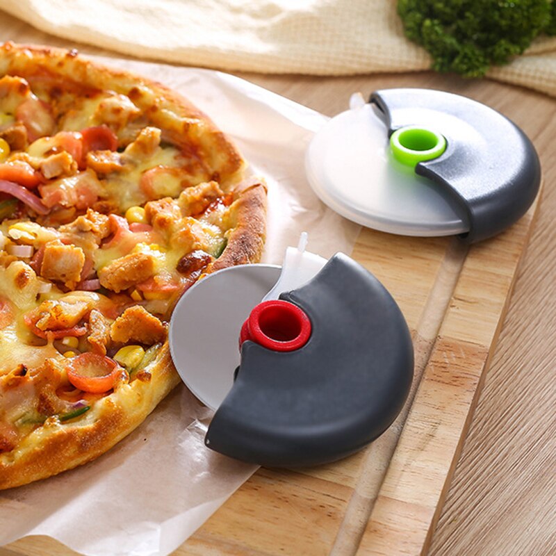 Rustfritt stål rundhjulsskjærekniv til pizza med lokk rulledeigskjærer kutter bakverk kjøkken baketilbehør verktøy