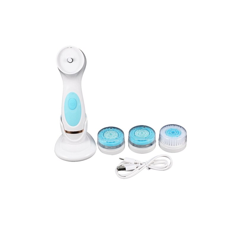 Blauwe elektrische gezichtsreinigingsborstel, gezichtsreinigingsborstels met 3 borstelkoppen, huidverzorgingstool, schoonheidsapparaat: Default Title