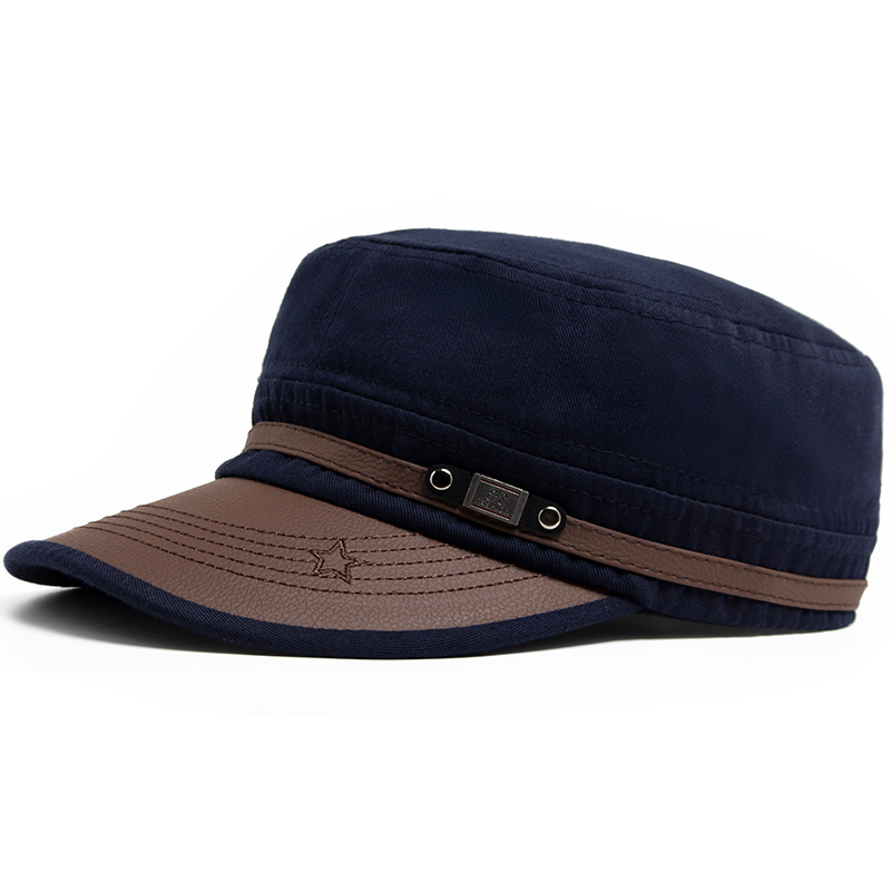 Sombrero plano para mujer, gorra de béisbol con ala de cuero PU a la para hombre, tela de algodón suave, visera informal, sombrero de camionero ajustable para otoño y verano: Negro