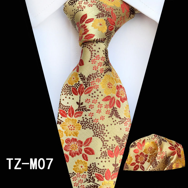 Ricnais Mode 8cm heren Zijden Stropdas Set Rood Groen Paisley Bloemen Handkershief Stropdas Pak Business Bruiloft Formele Hals ties Set: 07