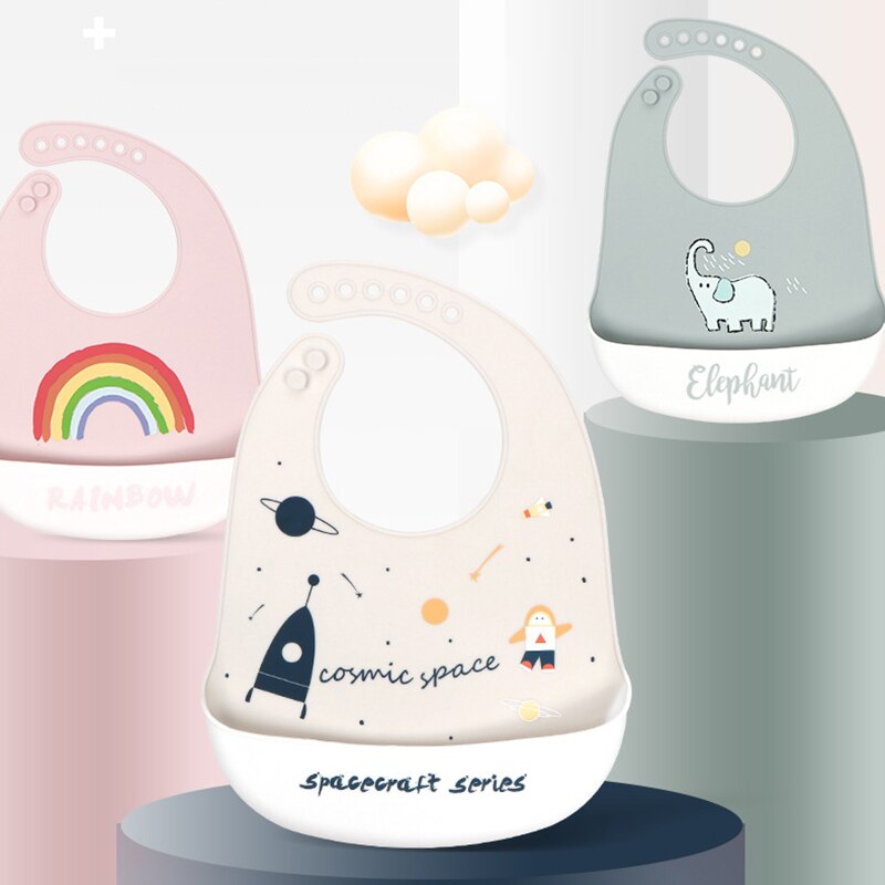 Dessin animé arc-en-ciel bébé bavoirs imperméable Silicone éléphant voiture imprimer bébé trucs fille garçon bébé alimentation bavoirs réglable enfants bavoir