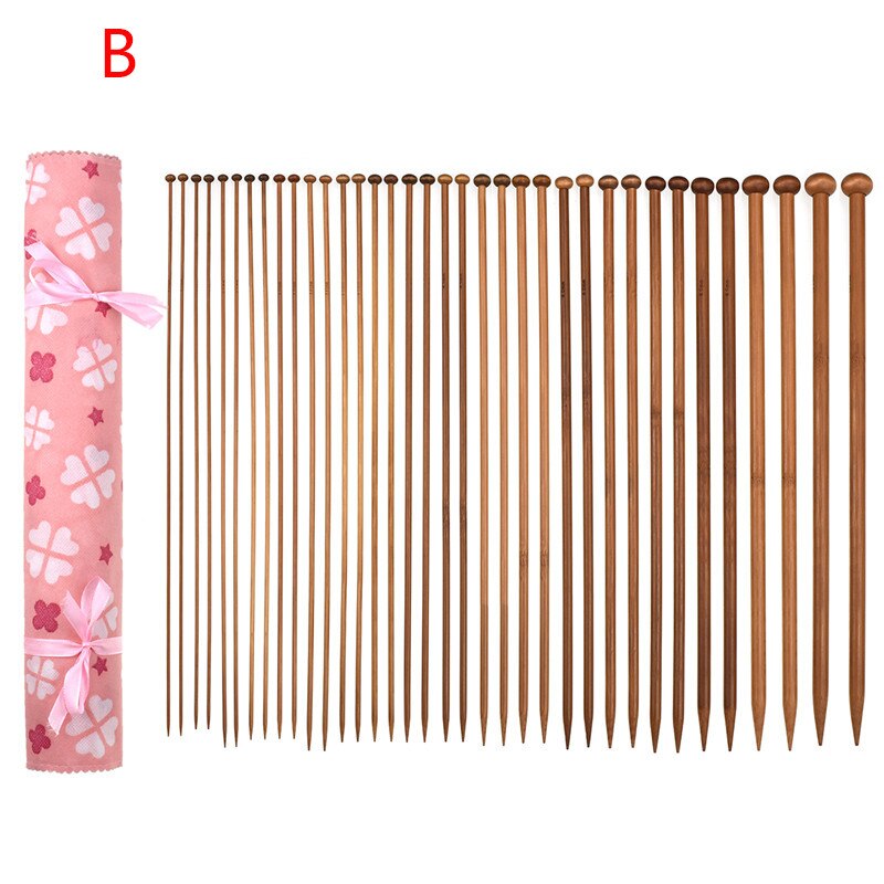 36 stk bambus strikkepinde sæt mix 2.0mm to 10.0mm 25cm 35cm lige single point garn vævet strikkepinde krog kit: B