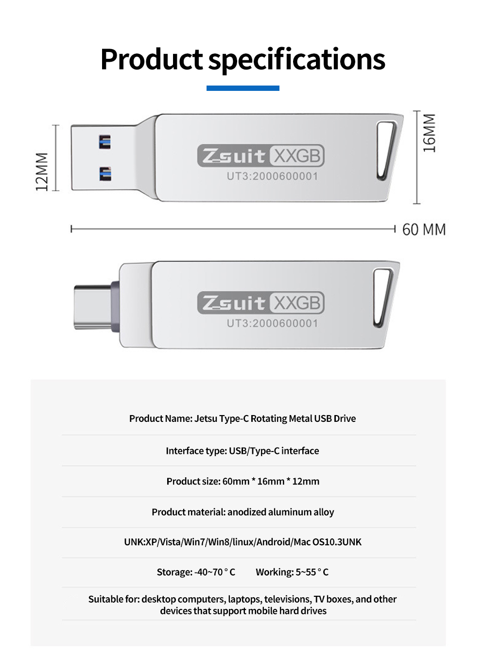 Zsuit 10 pcs/lot OTG 32G USB Flash Drive Metal Memory Stick USB 3.0 Flash Drive 64G 128G 32GB Double C Disk c USB Flash Drive Fr