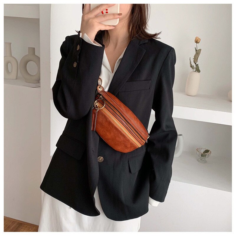 Vintage ensfarvet taljepakke til kvinder designer mærke pu læder fanny pack messenger bag afslappet kvinder talje bælte taske