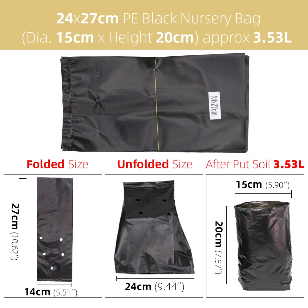 50/100Stck PE Verdicken Pflanze Wachsen Tasche Kindergarten Taschen Sämling Töpfe mit Atmungsaktive Löcher Schwarz Pflanzen Sack Umweltfreundliche garten: 50Stck / Schwarz 24x27cm