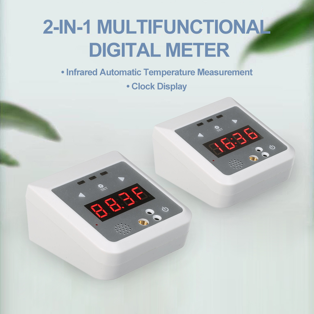 2-In-1 Automatische Digitale Thermometer Non-Contact Infrarood Temperatuur Meting + Time Display Desktop Mini Thermometer